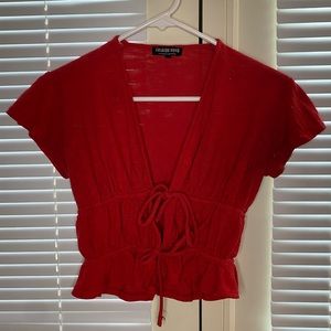 Red double tie crop top